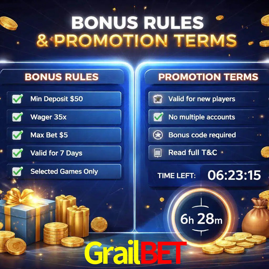 Reglas de promoción Grailbet y condiciones de bonos explicadas visualmente