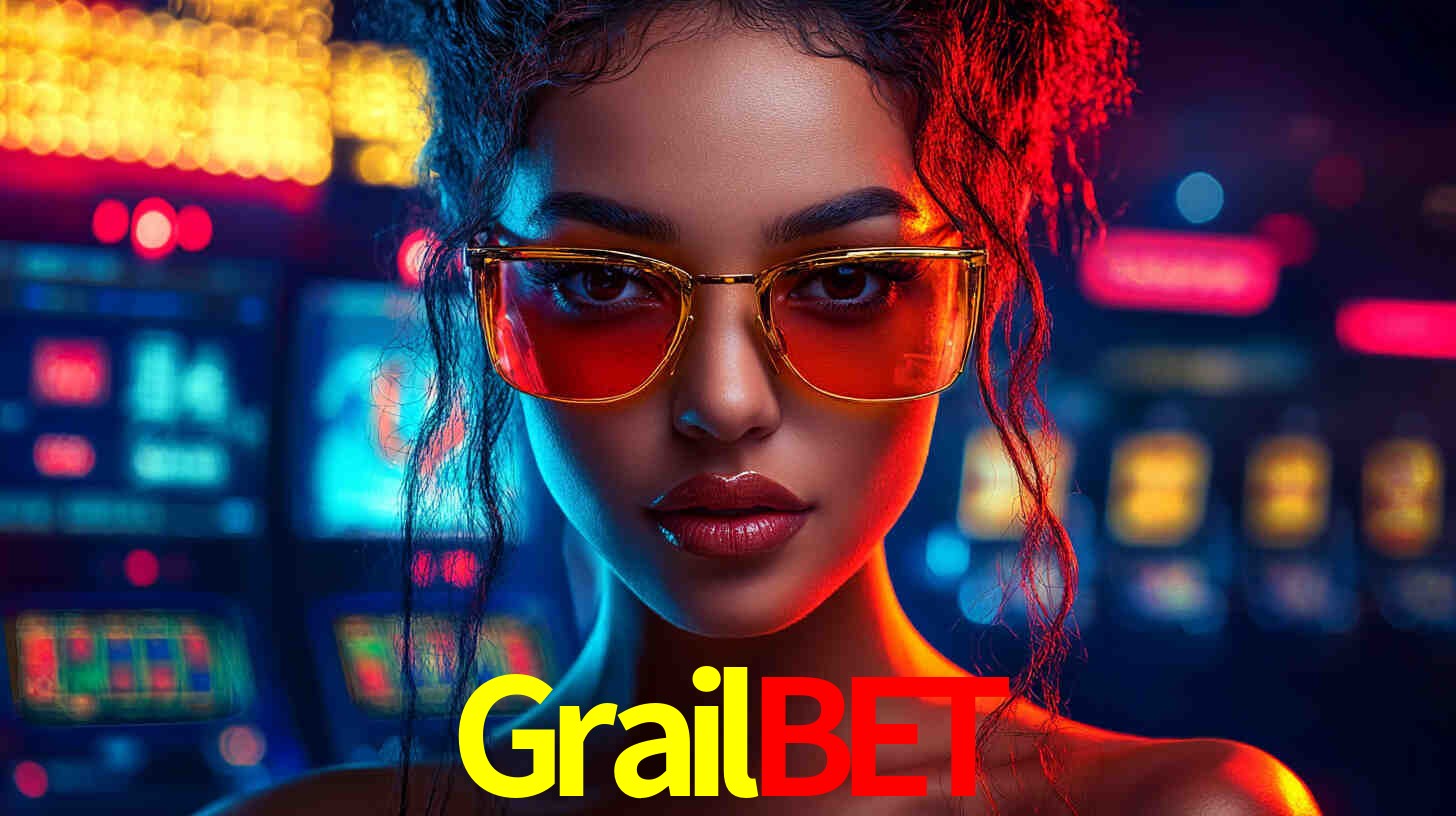 Escena dinámica inspirada en casino con iluminación Grailbet, cartas, fichas e íconos de juegos digitales en un espacio moderno de juegos.
